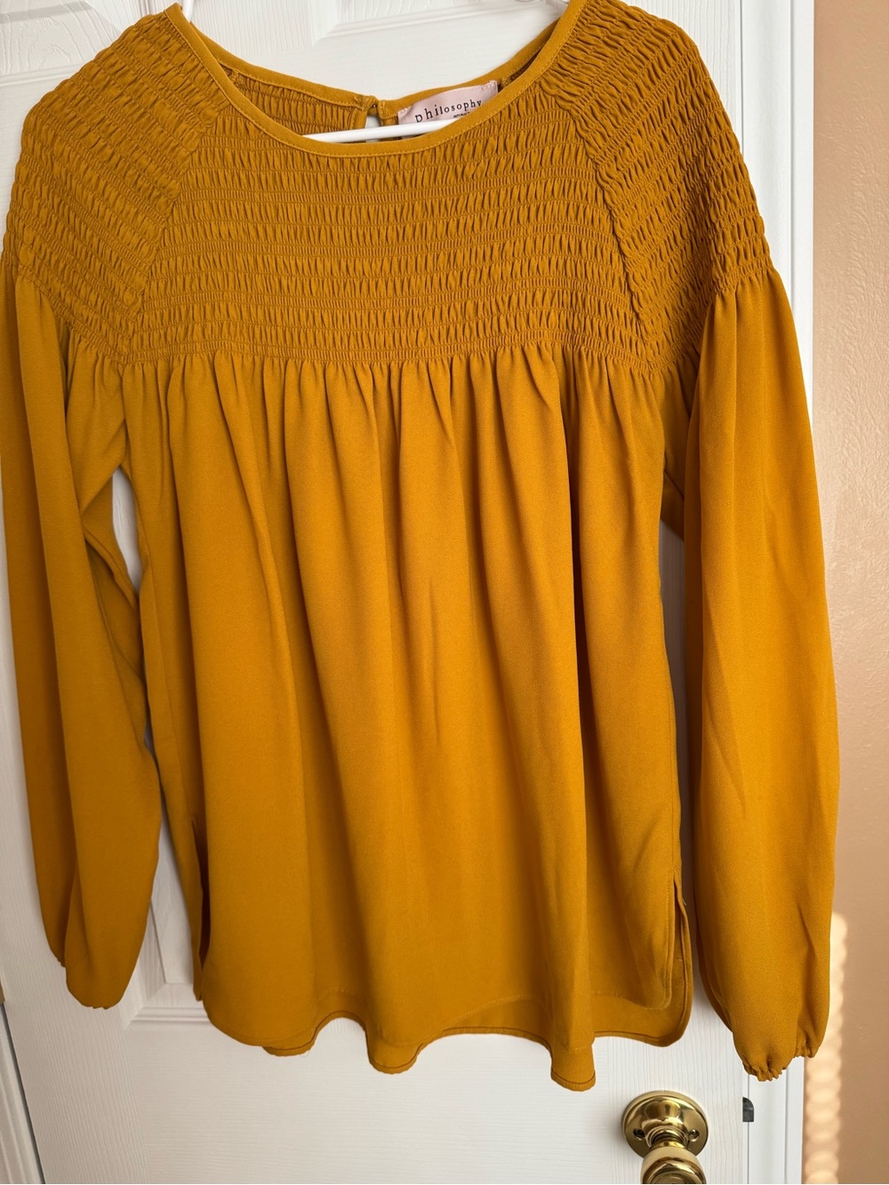 Philosophy Mustard Smocked Yoke Long Sleeve Top